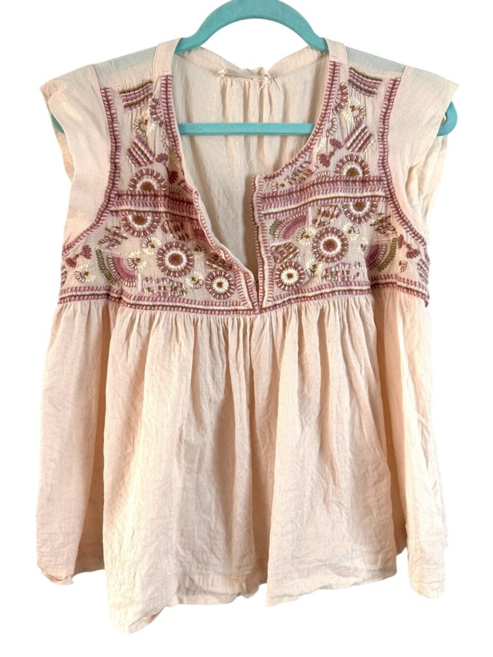 Lucky Brand Embroidered Sleeveless Pink Boho Top Women's Small